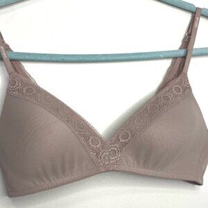 Aerie Real Happy Wireless Seamless Lace Floral Mesh Nude Bra 36C
